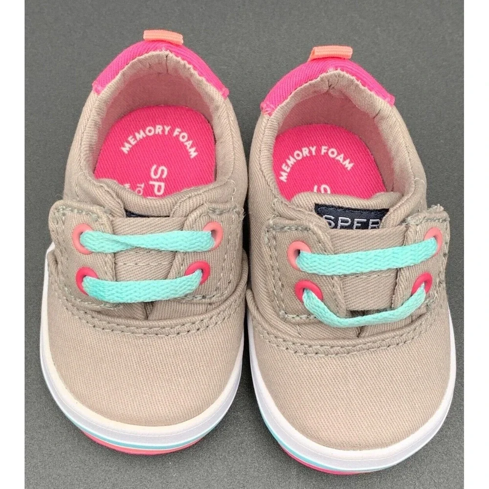 Sperry Baby Spinnaker Crib Jr Washable Sneaker Grey Pink Teal Stripe Size‎ 1M